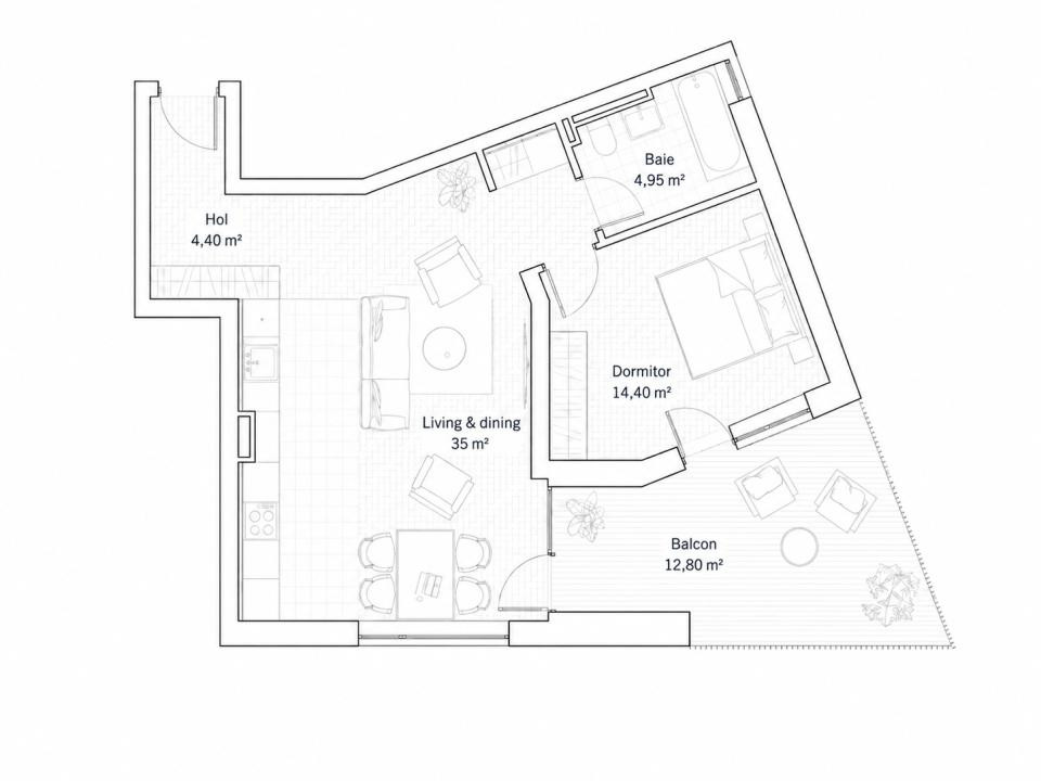Apartament 2 camere, mobilat si utilat, terasa 12,8 mp | Comision 0
