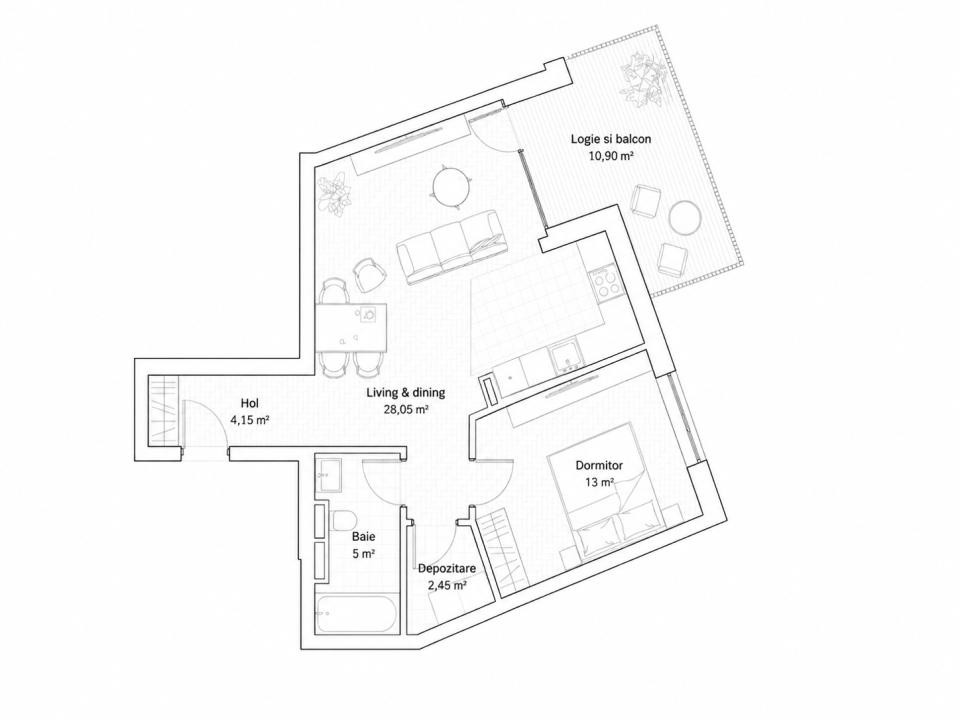 Apartament 2 camere, terasa 10,9 mp, ansamblu nou | Comision 0