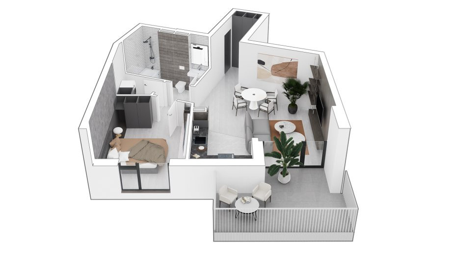 Apartament 2 camere, terasa 10,9 mp, ansamblu nou | Comision 0