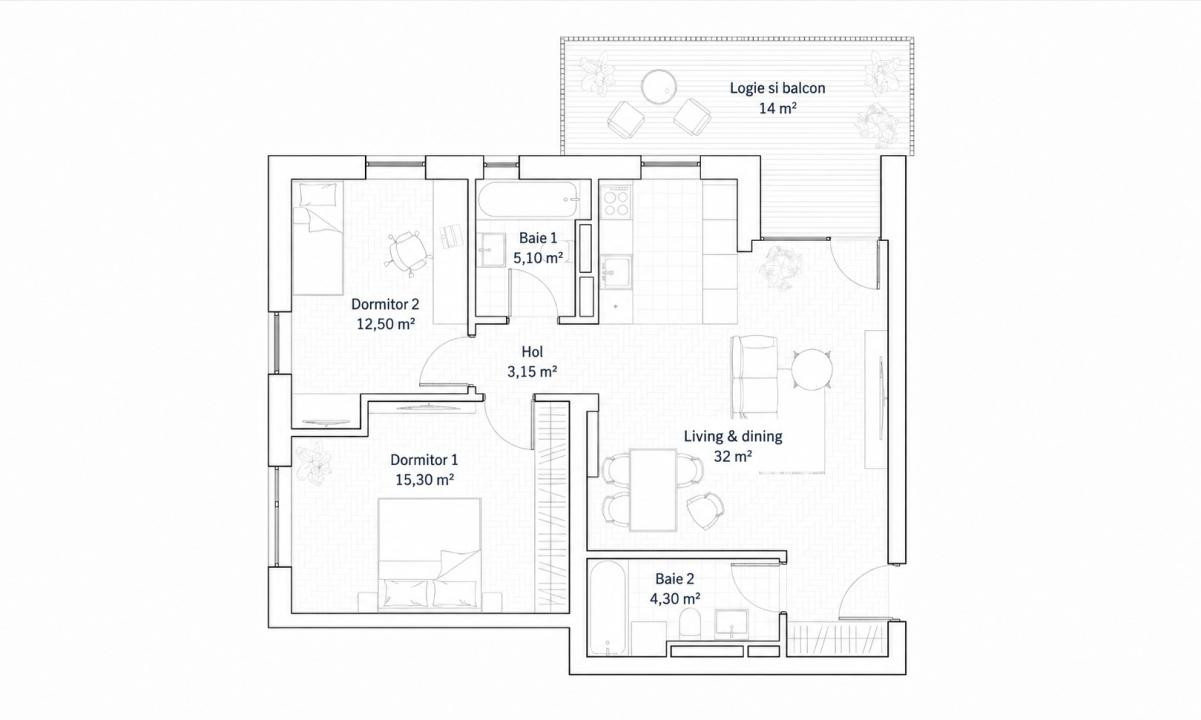 Apartament 3 camere, 2 bai, terasa 14 mp, ansamblu nou | Comision 0