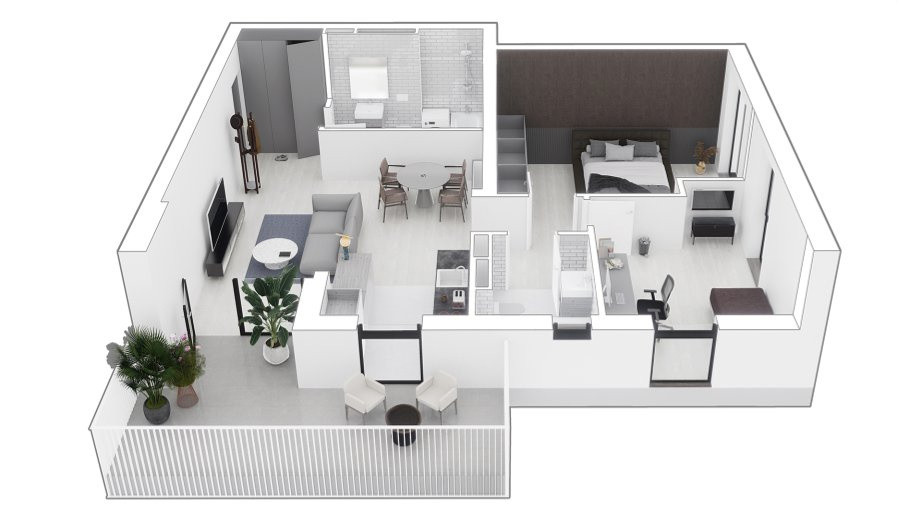 Apartament 3 camere, 2 bai, terasa 14 mp, ansamblu nou | Comision 0