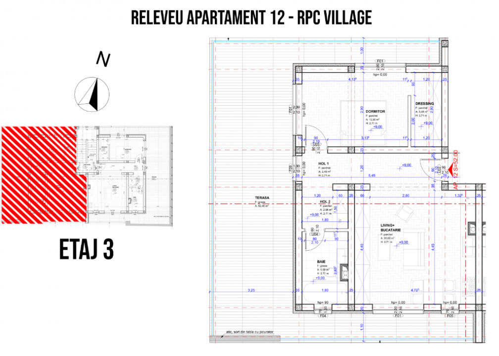 Apartament 2 camere cu terasa imensa de 52 mp, priveliste, COMISION 0